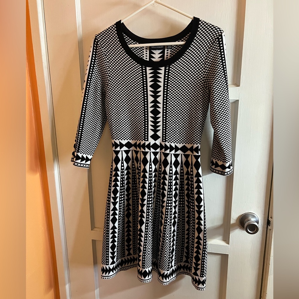 Nina Leonard Black and White Knit Dress